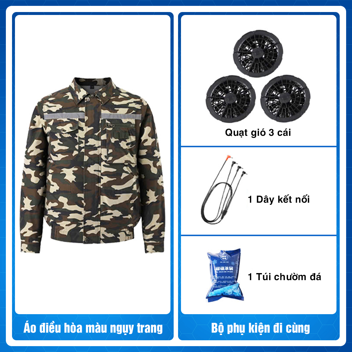 Áo điều hòa màu ngụy trang [2 Áo + 1 Phụ kiện] Pin công nghệ chống trai 28.000mAh(10 - 20h), Quạt 22V Tubo siêu khỏe