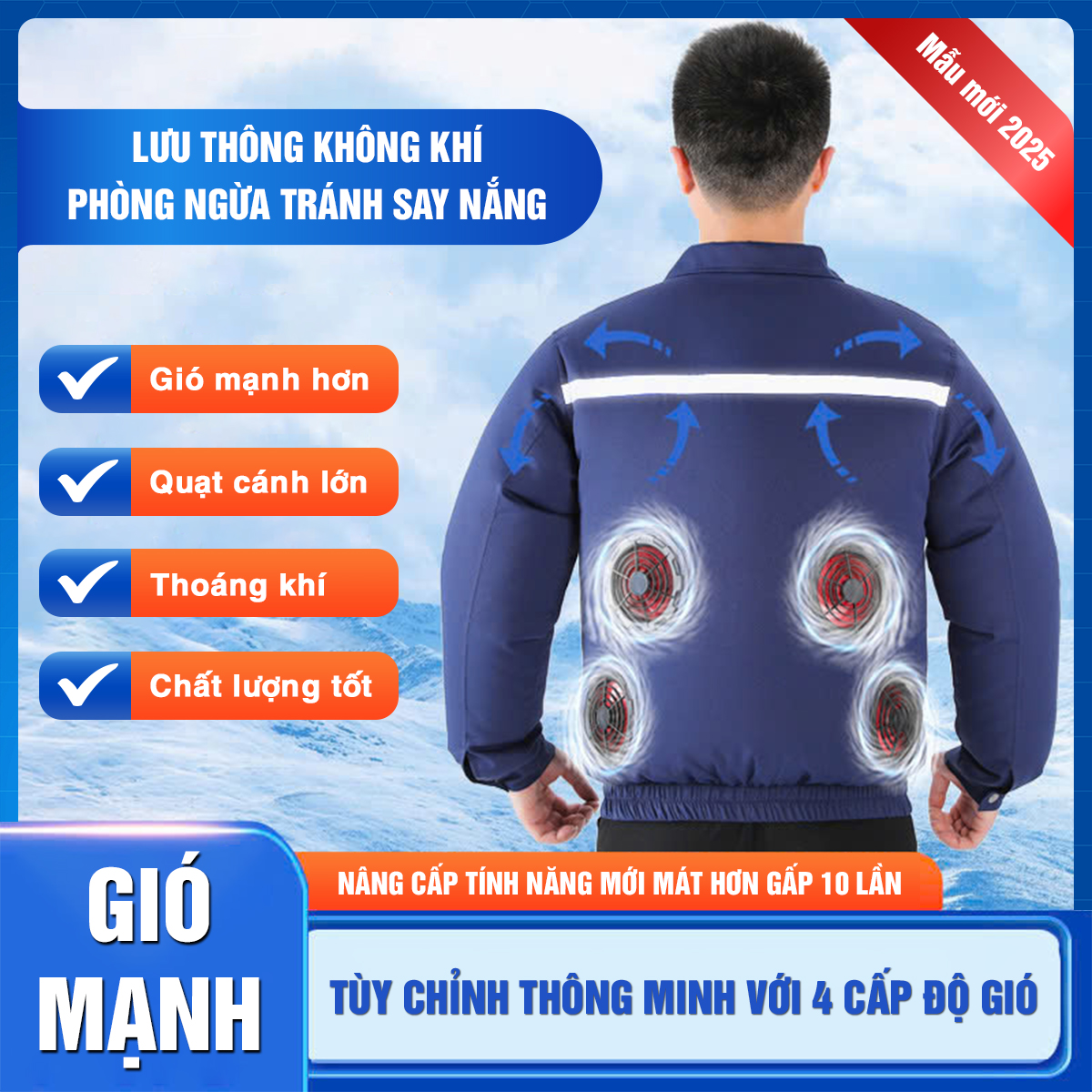 Áo điều hòa mát nhanh [2 Áo + 1 Phụ kiện] Pin công nghệ chống trai 28.000mAh(10 - 20h), Quạt 22V Tubo siêu khỏe